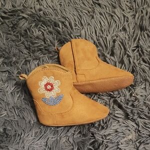 Baby Girls Suede Floral Booties - Tan 12-18mos